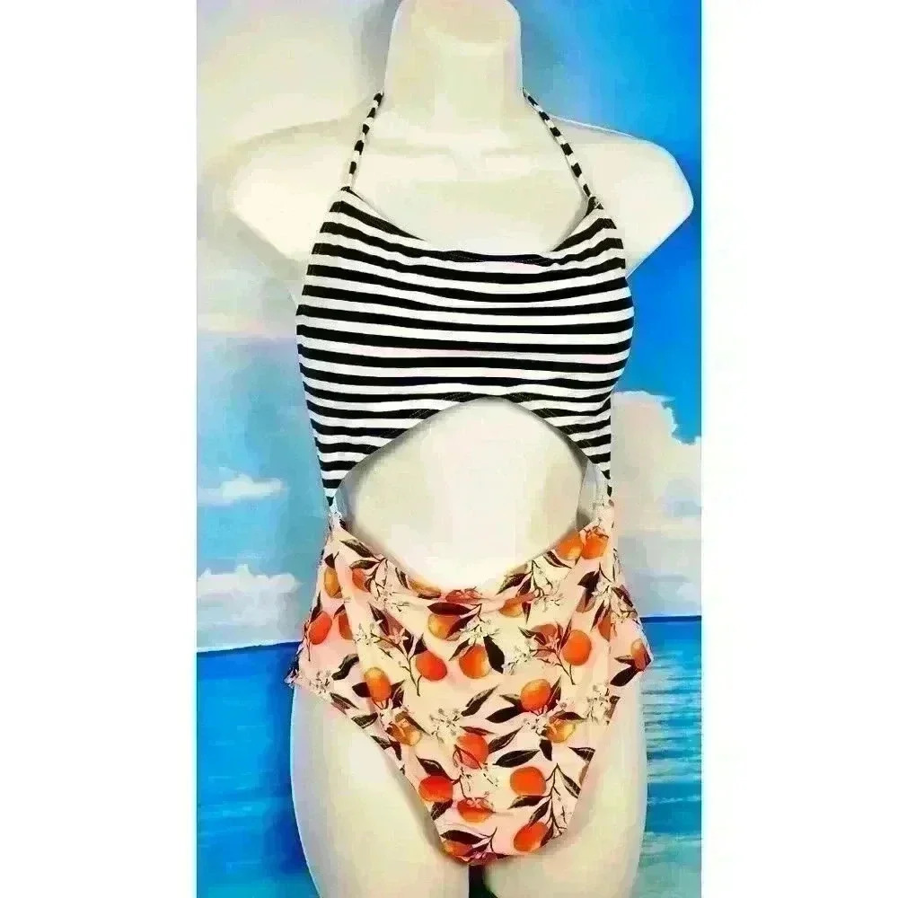NWT Womans One Piece Faux Bikini MULTI-COLOR Swim Bathing Suit size XL - Picture 3 of 6